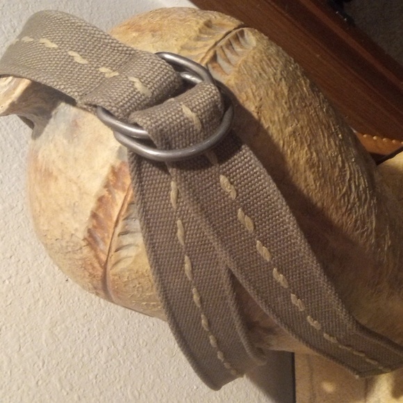 Military Style Adjustable Versatile Belt! Light Green W/Oversized Tan Stitching - Picture 2 of 11